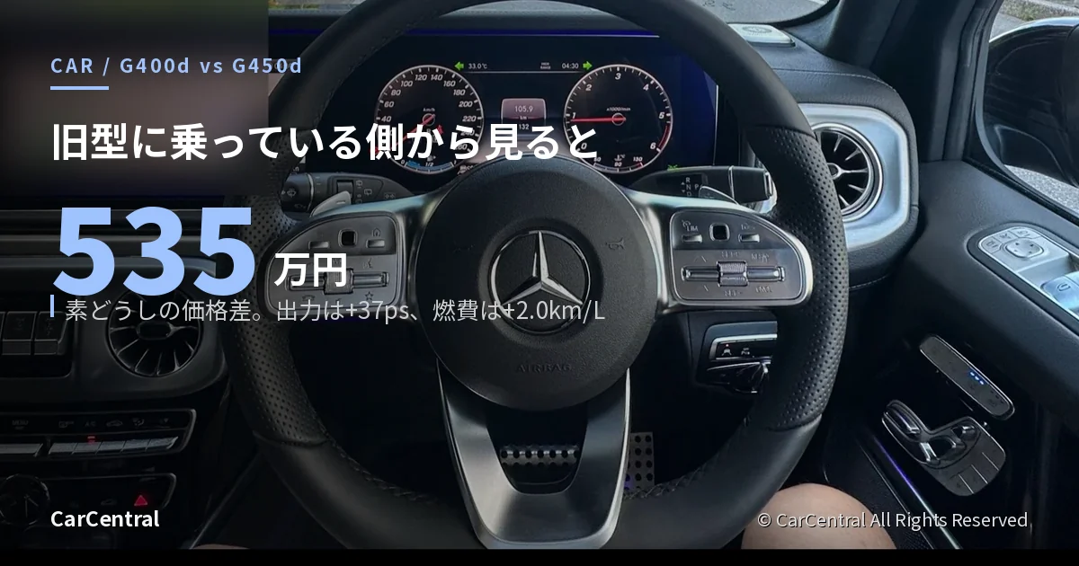 G400dのコクピット。G400dとG450dの価格差535万円と出力・燃費の違い