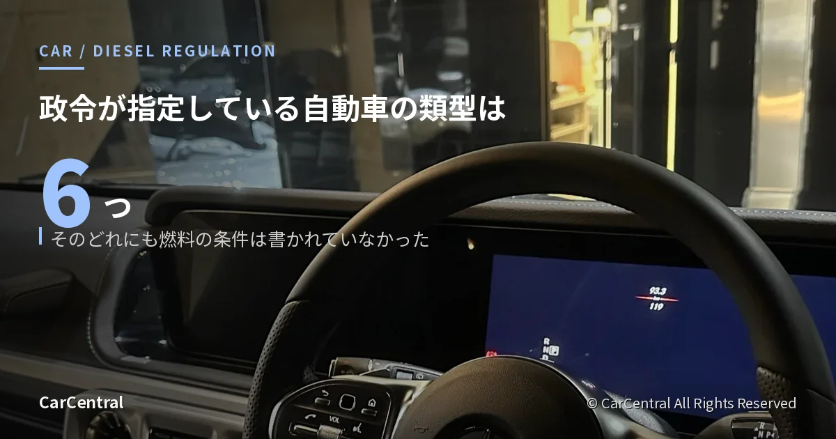 G400dの運転席まわり。NOx・PM法の政令が指定する自動車の類型は6つ